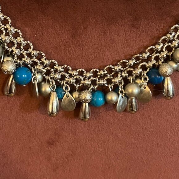 WHBM White House Black Market Silver Turquoise Blue Necklace and Bracelet Set - Picture 4 of 5
